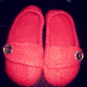 Felted Slippers with button detail and grippy bottoms